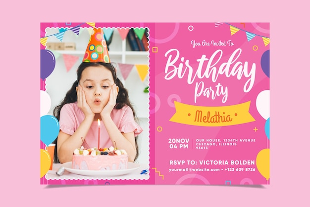 Modelo de convite de aniversário infantil com foto