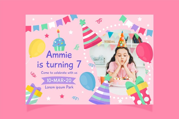 Modelo de convite de aniversário infantil com foto