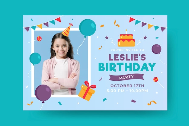 Modelo de convite de aniversário infantil com foto