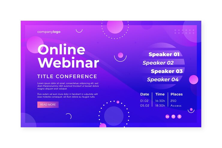 Vetor grátis modelo de convite de banner para webinar com formas roxas