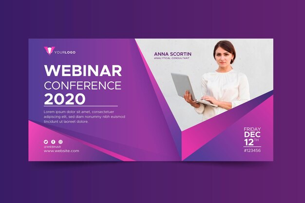 Modelo de convite de banner para webinar com foto