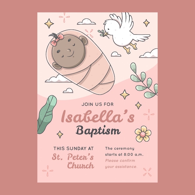 Vetor grátis modelo de convite de cartaz de batismo de bebê