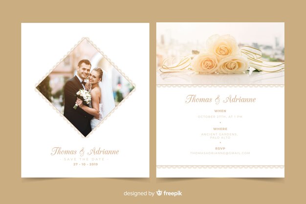 Modelo de convite de casamento bonito com foto