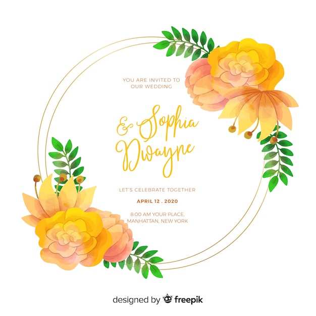 Modelo de convite de casamento bonito quadro aquarela floral