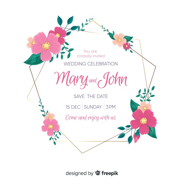 Vetor grátis modelo de convite de casamento com moldura floral