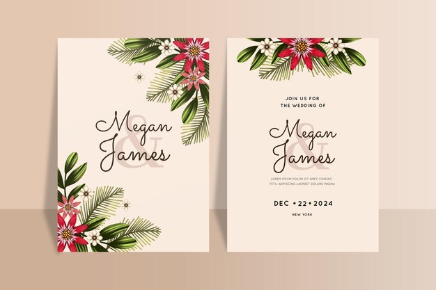 Modelo de convite de casamento de Natal em aquarela