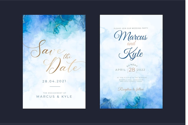 Modelo de convite de casamento de tinta aquarela álcool