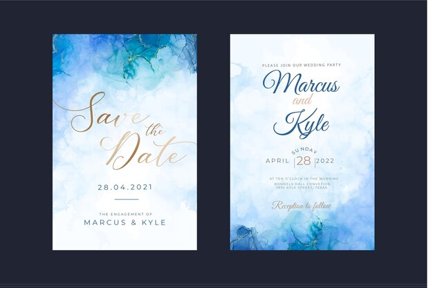 Modelo de convite de casamento de tinta aquarela álcool
