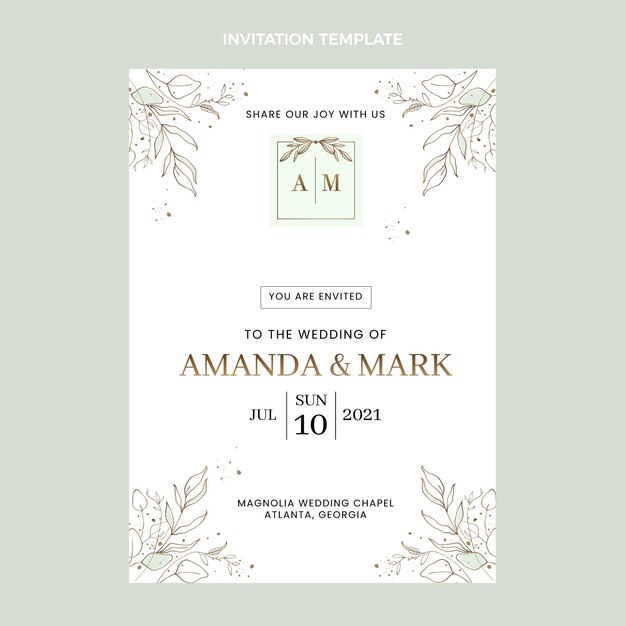 Modelo de convite de casamento desenhado à mão