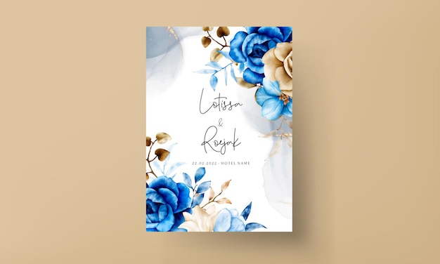 Vetor grátis modelo de convite de casamento em aquarela com floral azul e marrom