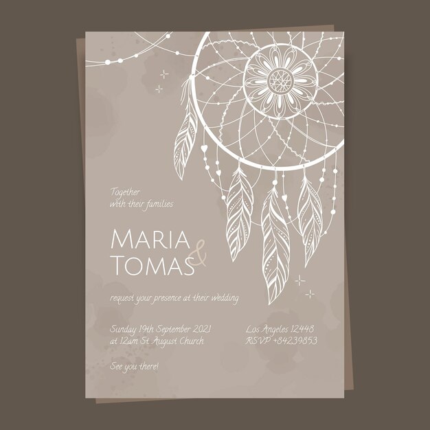 Modelo de convite de casamento estilo Boho
