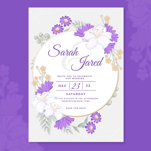 Convite casamento floral lilás - Edite grátis com nosso editor online