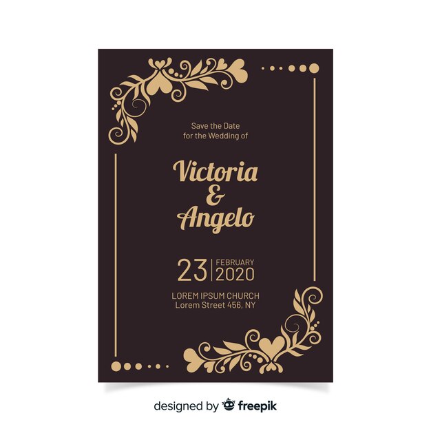 Modelo de convite de casamento ornamental retrô