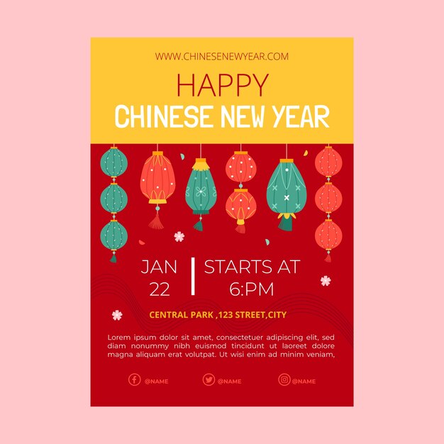 Modelo de convite de celebração do ano novo chinês