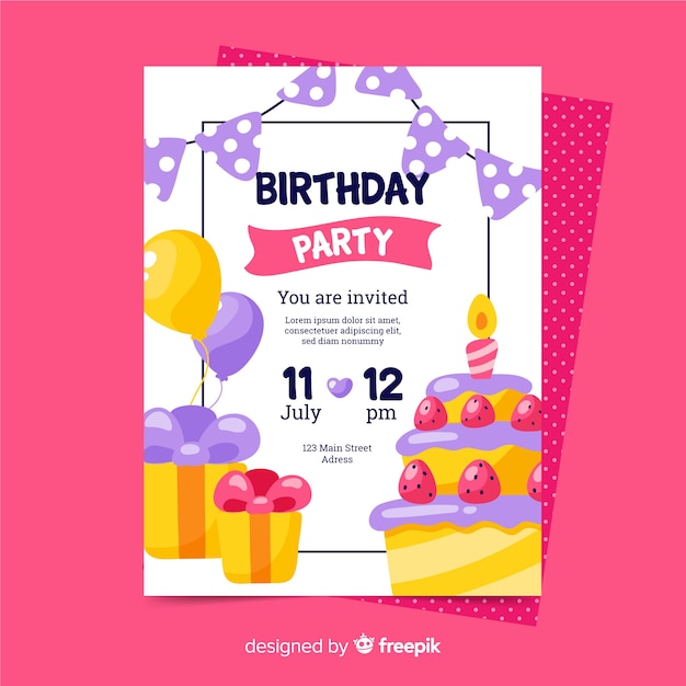 Modelo de convite de feliz aniversário em estilo simples