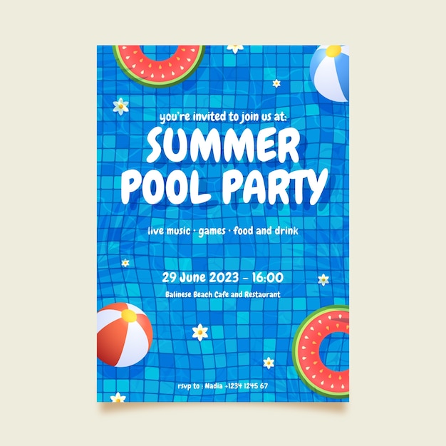 Vetor grátis modelo de convite de festa na piscina realista para o verão