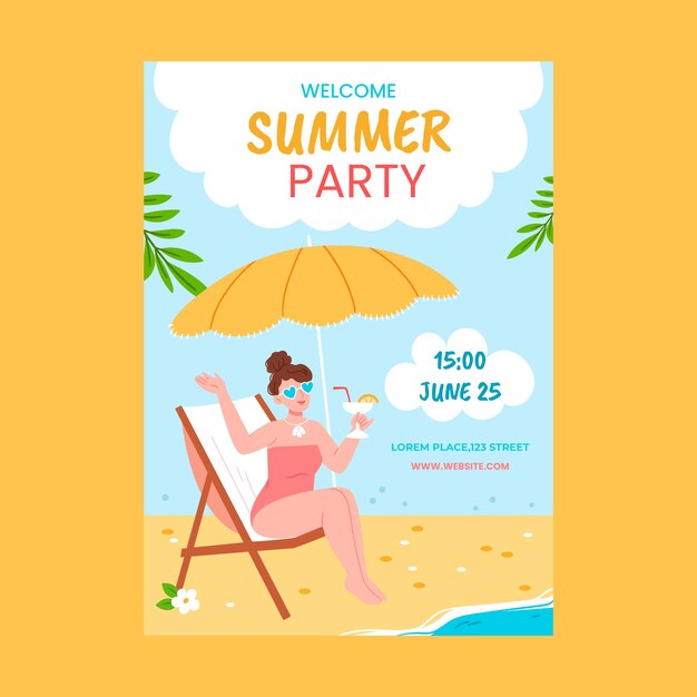 Modelo de convite de festa plana para celebração da temporada de verão