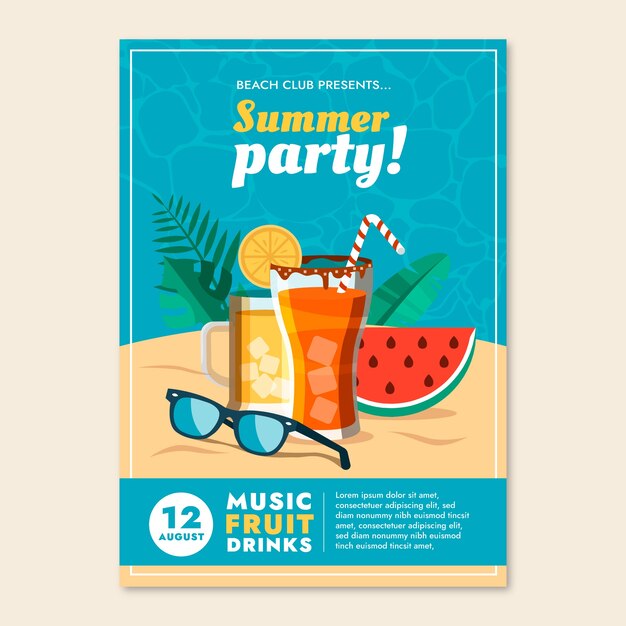 Modelo de convite de festa plana para o verão