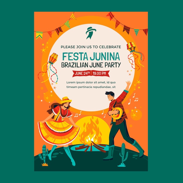 Modelo de convite de festas juninas desenhado a mão