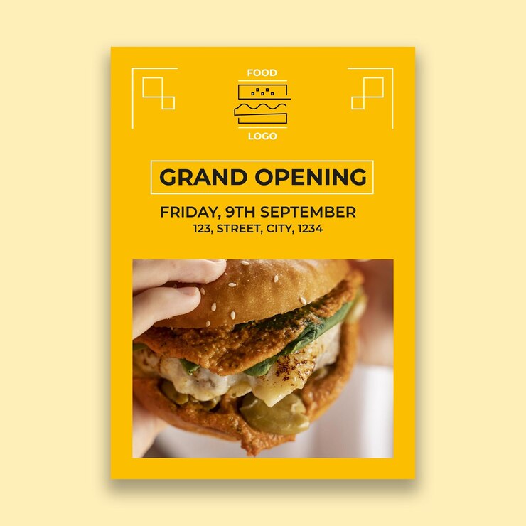 Vetor grátis modelo de convite de inauguração de comida de canel geométrico duotone