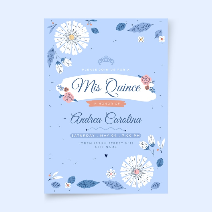 Vetor grátis modelo de convite de quinceanera desenhado à mão
