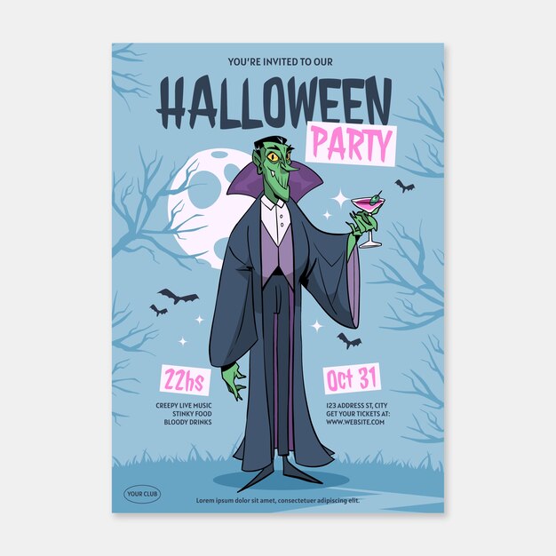 Modelo de convite desenhado à mão para a temporada de Halloween