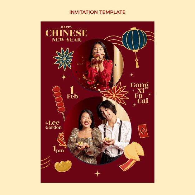 Modelo de convite desenhado à mão para o ano novo chinês