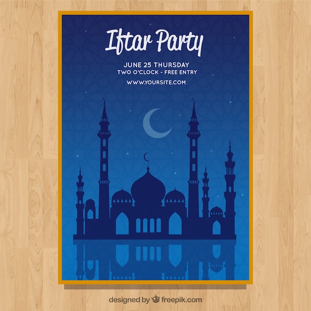 Modelo de convite iftar azul elegante