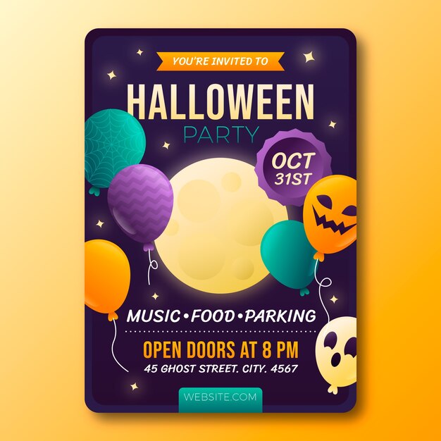 Modelo de convite para uma festa de Halloween em gradiente