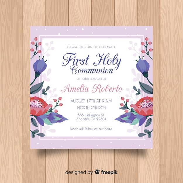 Modelo de convite primeira comunhão floral
