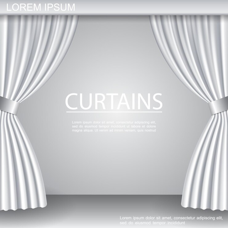 Vetor grátis modelo de cortinas brancas luxuosas e elegantes abertas no palco do teatro em ilustração de estilo realista