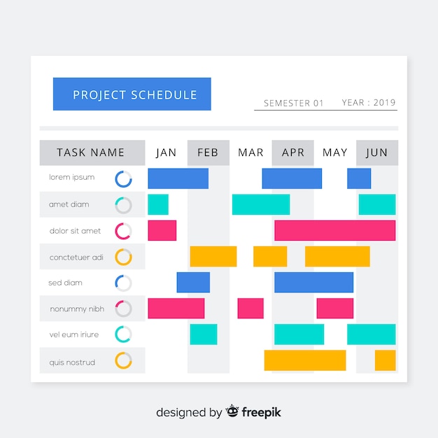 Vetor grátis modelo de cronograma de projeto colorido com design plano