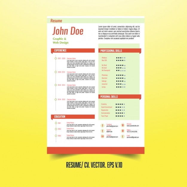 Modelo de currículo criativo com elementos infográfico