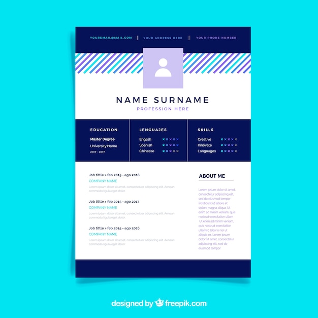 Vetor grátis modelo de cv com elementos azuis