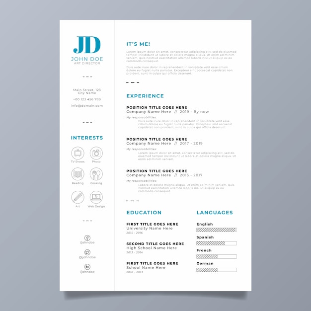 Modelo de cv retrô minimalista de design plano