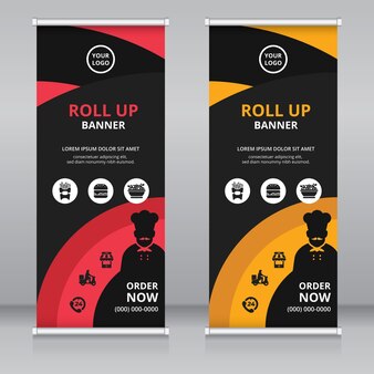 Modelo de design de banner moderno e enrolável para restaurantes e hotéis