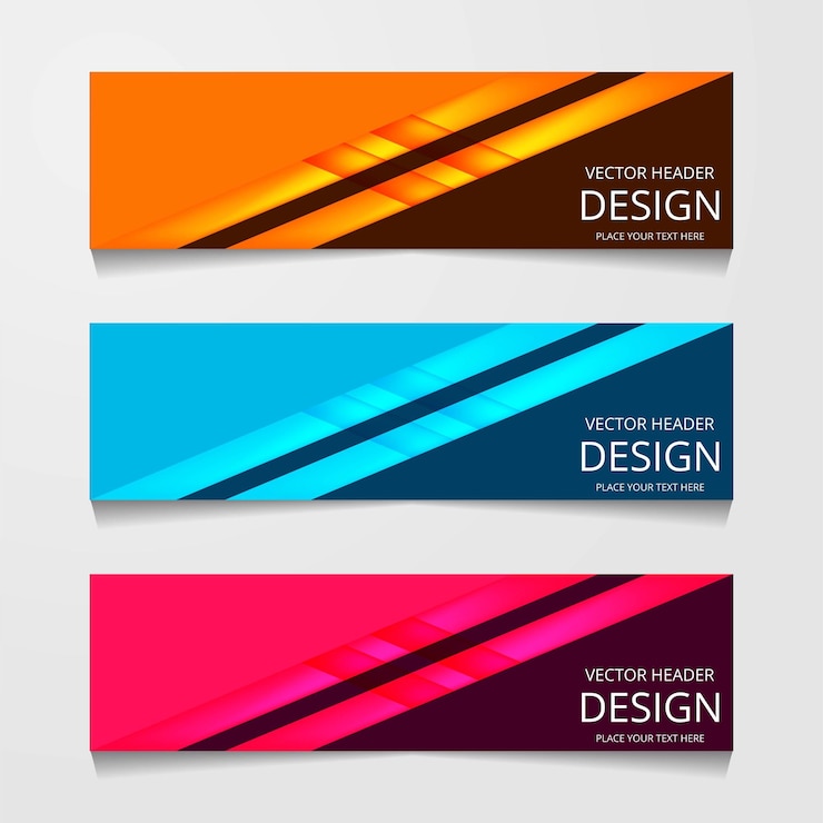 Vetor grátis modelo de design de banner web abstrato vetorial coleção de modelo de banner web modelo abstrato geométrico de banner de design web isolado em fundo cinza página de destino do cabeçalho web design
