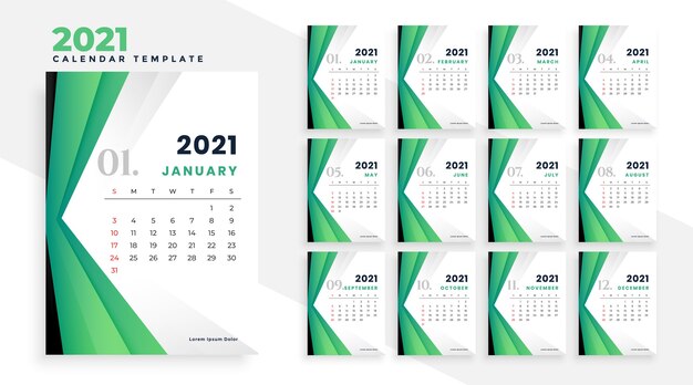 Modelo de design de calendário empresarial moderno geométrico 2021