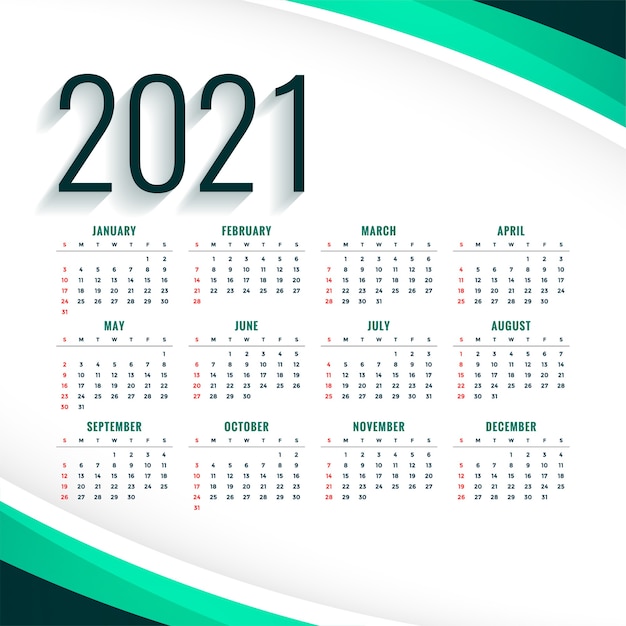 Modelo de design de calendário moderno 2021 elegante em cor turquesa