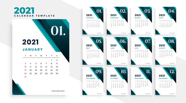 Modelo de design de calendário moderno de estilo empresarial 2021