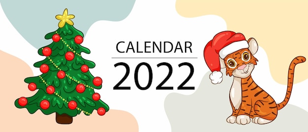 Modelo de design de calendário para 2022, o ano do tigre de acordo com o calendário chinês ou oriental, com uma ilustração de tigre. capa do calendário de 2022. vector