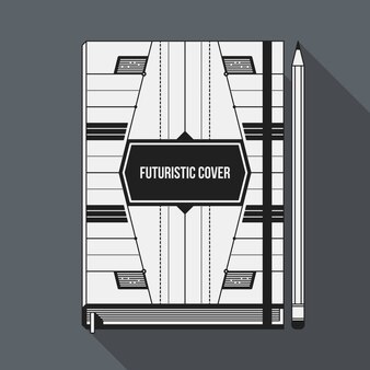 Modelo de design de capa de livro. mockup do caderno. elementos geométricos futuristas.