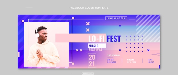 Vetor grátis modelo de design de capa do facebook de música gradiente