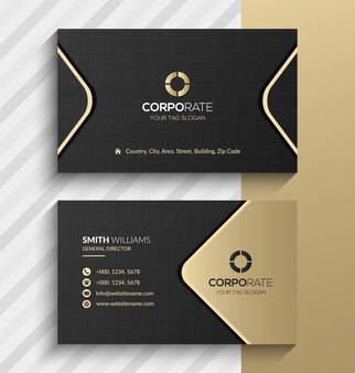 Modelo de design de cartão de visita luxuoso em preto e dourado