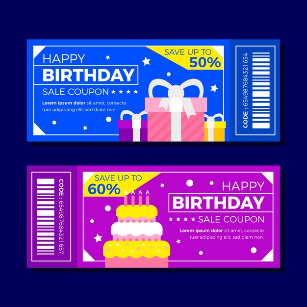 Modelo de design de cupom de venda de aniversário