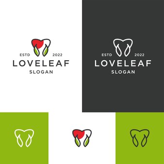 Modelo de design de ícone de logotipo de folha de amor