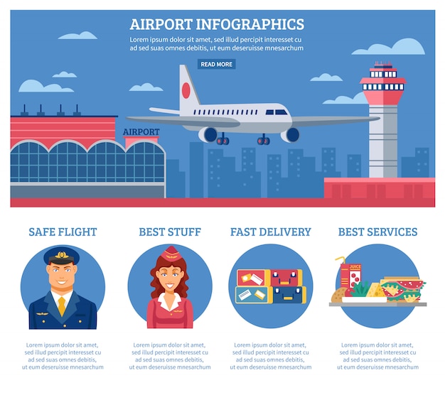 Vetor grátis modelo de design de infográficos de aeroporto