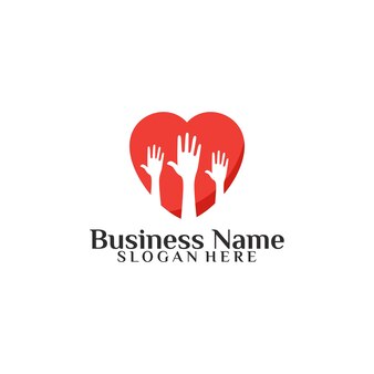 Modelo de design de logotipo de caridade de pessoas com símbolo de amor