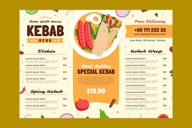 Modelo de design de menu de kebab