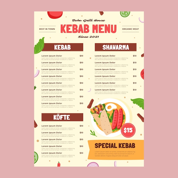 Modelo de design de menu de kebab